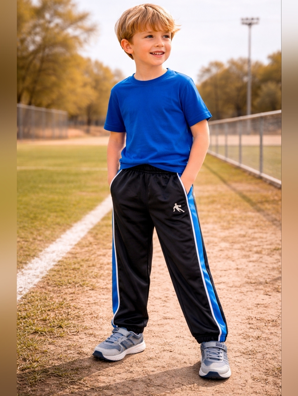 AND1 Boys Basketball Pants XS 4/5 NWT Black Blue Athletic Track Jogger Slim Fit